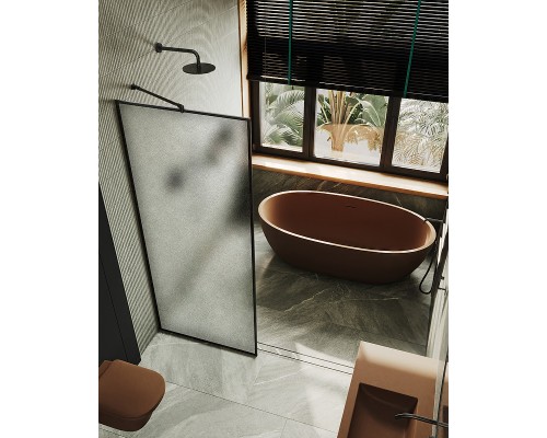 Душевая перегородка Maybah Glass 890x1950 полностью в профиле Черный стекло сатиновое
