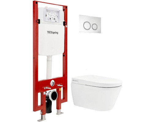 Комплект унитаза-биде Tece Spring S 955799 с инсталляцией с сиденьем Микролифт и клавишей смыва Хром глянцевый