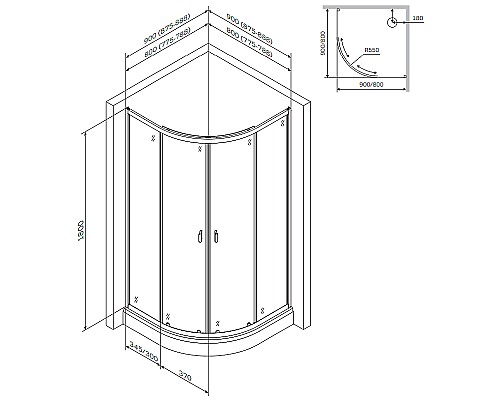 Душевой уголок AM.PM X-Joy Twin Slide 80х80 W88G-205-080MT64 профиль Хром матовый стекло прозрачное