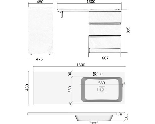 Тумба с раковиной Orange Sistema 130 R ST-70TUW+RAR Белая глянцевая
