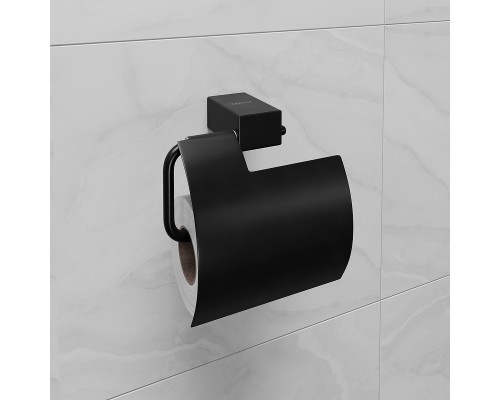 Держатель туалетной бумаги Lemark Smooth Line 9722011 с крышкой Черный матовый