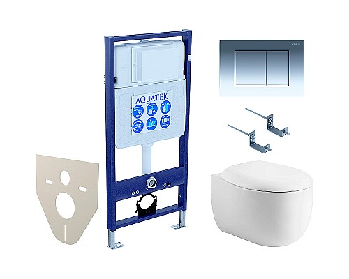 Комплект унитаза с инсталляцией Aquatek Set Aquatek Альтаир cm-010 4в1 с сиденьем Микролифт и клавишей смыва Хром глянцевый