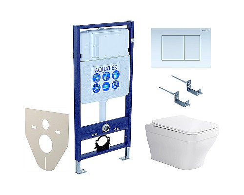 Комплект унитаза с инсталляцией Aquatek Set Aquatek Амадео-009 4в1 с сиденьем Микролифт и Белой клавишей смыва