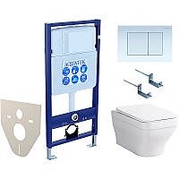 Комплект унитаза с инсталляцией Aquatek Set Aquatek Амадео cm-009 4в1 с сиденьем Микролифт и Белой клавишей смыва