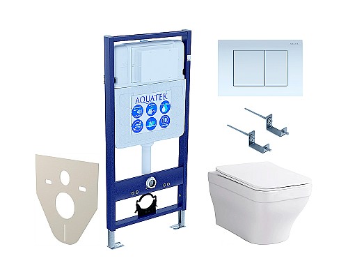 Комплект унитаза с инсталляцией Aquatek Set Aquatek Амадео cm-009 4в1 с сиденьем Микролифт и Белой клавишей смыва