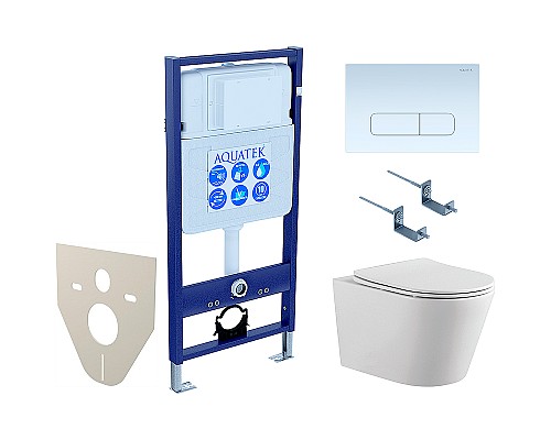 Комплект унитаза с инсталляцией Aquatek Set Aquatek Вега-1905-013 с сиденьем Микролифт и Белой клавишей смыва