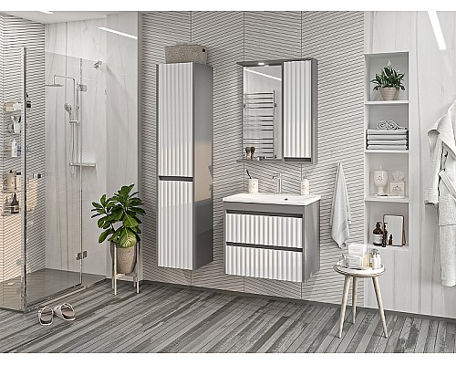 Зеркало со шкафом Brevita Balaton 65 R BAL-04065-01-01П с подсветкой Белое матовое Серое матовое