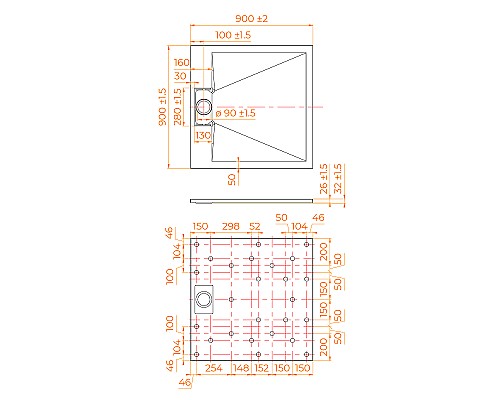 Душевой поддон из стеклопластика RGW TUS-W 90x90 55370199-01 Белый