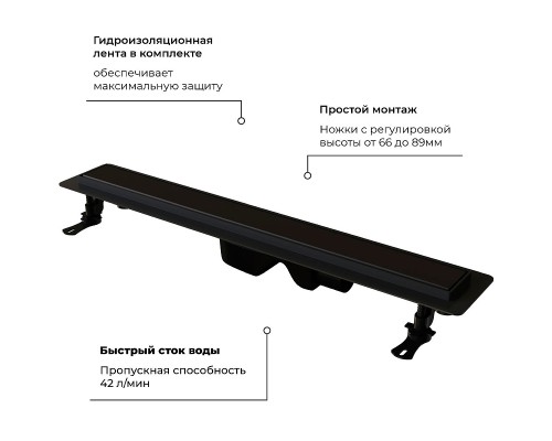 Душевой лоток RGW Drain Leo-31-40 с Черной матовой решеткой / под плитку