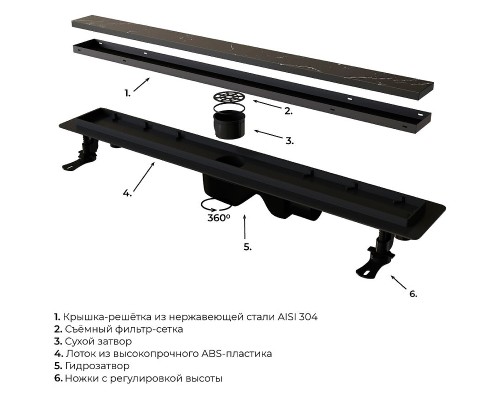 Душевой лоток RGW Drain Leo-31-40 с Черной матовой решеткой / под плитку