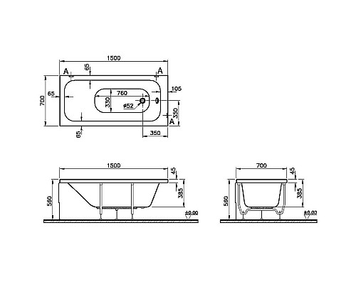 Акриловая ванна Vitra Optimum Neo 150x70 64560001000 без гидромассажа