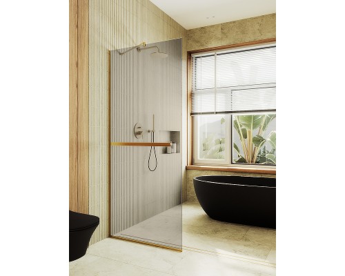 Душевая перегородка Maybah Glass MGD-727-3у 790x1950 в узком профиле Золото стекло бронзовое