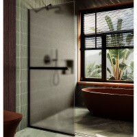 Душевая перегородка Maybah Glass 790x1950 в узком профиле Черный стекло бронзовое матовое