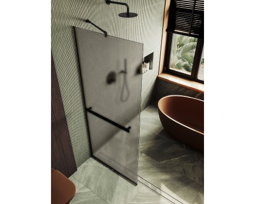 Душевая перегородка Maybah Glass 790x1950 в узком профиле Черный стекло бронзовое матовое