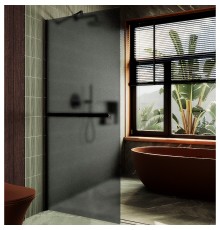 Душевая перегородка Maybah Glass 890x1950 в широком профиле Черный стекло графитовое матовое