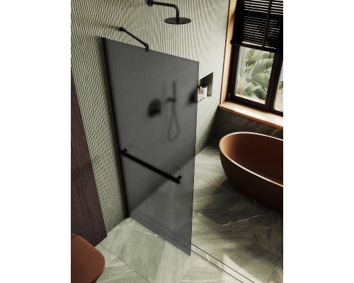 Душевая перегородка Maybah Glass 890x1950 в широком профиле Черный стекло графитовое матовое