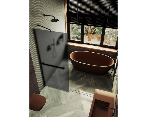 Душевая перегородка Maybah Glass 890x1950 в широком профиле Черный стекло графитовое матовое