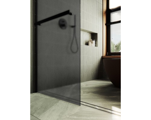 Душевая перегородка Maybah Glass 890x1950 в широком профиле Черный стекло графитовое матовое