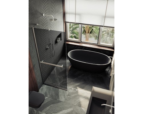 Душевая перегородка Maybah Glass MGD-735-5у 890x1950 в узком профиле Хром матовый стекло графитовое