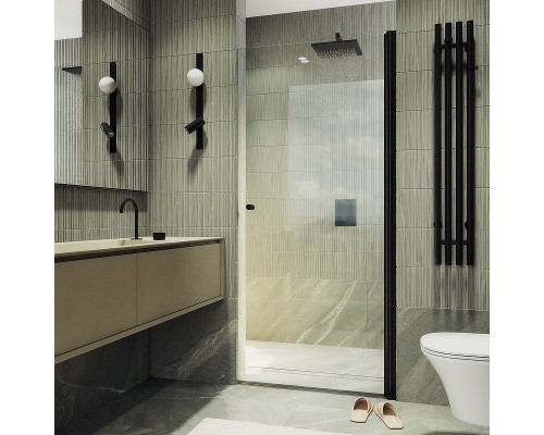 Душевая дверь Maybah Glass MGD-809-6 900x1980 на монопетле Черный стекло прозрачное