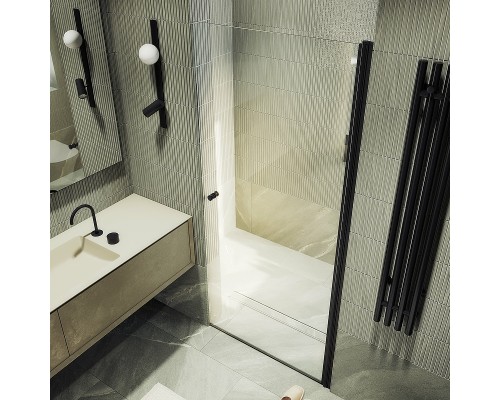 Душевая дверь Maybah Glass MGD-809-6 900x1980 на монопетле Черный стекло прозрачное