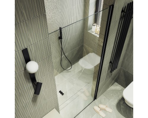 Душевая дверь Maybah Glass MGD-809-6 900x1980 на монопетле Черный стекло прозрачное