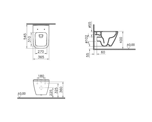 Комплект унитаза с инсталляцией Vitra Integra Square 9856B003-7207 с сиденьем Микролифт и клавишей смыва Хром глянцевый