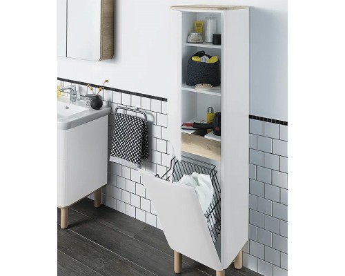 Шкаф пенал Vitra Sento 40 L подвесной с бельевое корзиной Белый матовый
