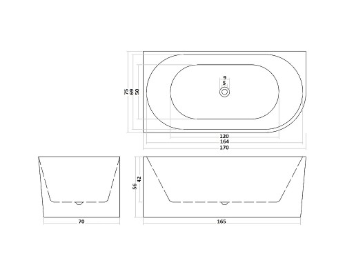 Акриловая ванна Ceruttispa Ami 170x75 L СT10090 без гидромассажа
