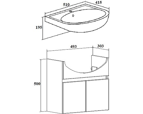 Тумба под раковину Runo Лада 50 00-00001367 подвесная Дуб серый Графит