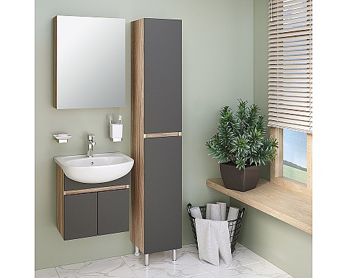 Тумба под раковину Runo Лада 50 00-00001367 подвесная Дуб серый Графит