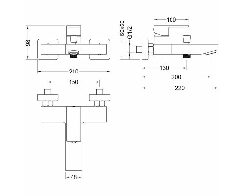 Смеситель для ванны Aquatek Либра AQ1640MB Черный матовый