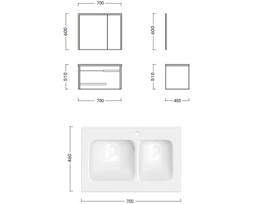 Комплект мебели для ванной Ceruttispa Oglio 70 10029 подвесной Темно-серый