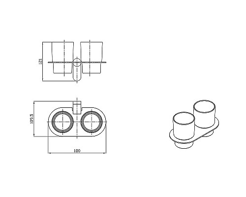 Стакан для зубных щеток Raglo R300.08.06 двойной Черный матовый