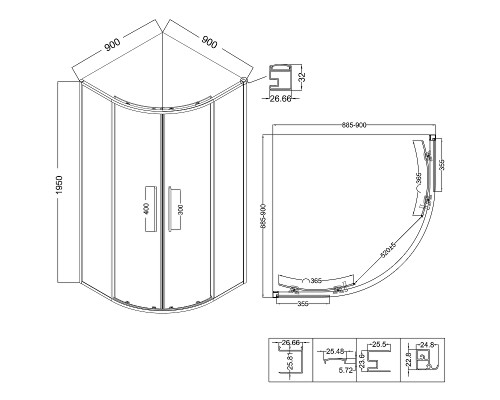 Душевой уголок Niagara Nova 90х90 NG-2826-34BLACK профиль Черный матовый стекло тонированное