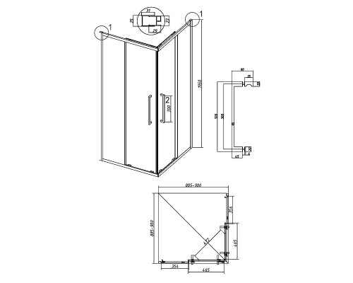 Душевой уголок Grossman Cosmo 90х90 300.K33.02.9090.21.00 профиль Черный матовый стекло прозрачное