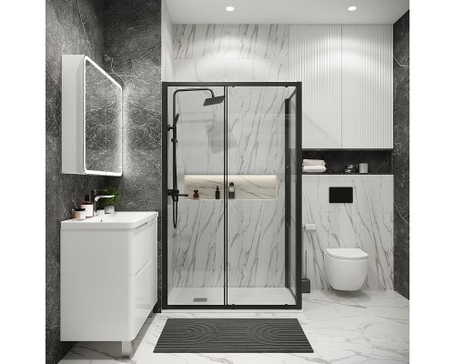 Душевой уголок Grossman Cosmo 130х80 120.K33.02.1380.21.00 профиль Черный матовый стекло прозрачное