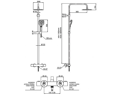 Душевая система Remer Elegance EQ32A8CPUFD30 с термостатом Хром