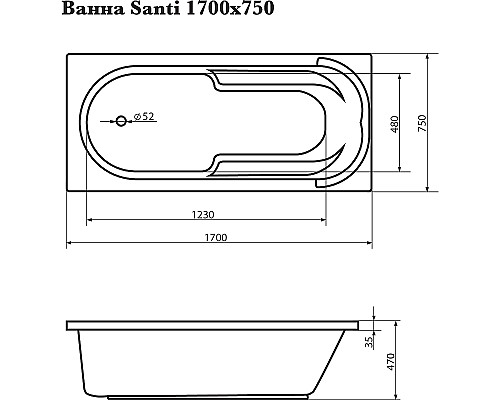 Акриловая ванна Corpa Nera Santi 170x75 CN05022WH без гидромассажа