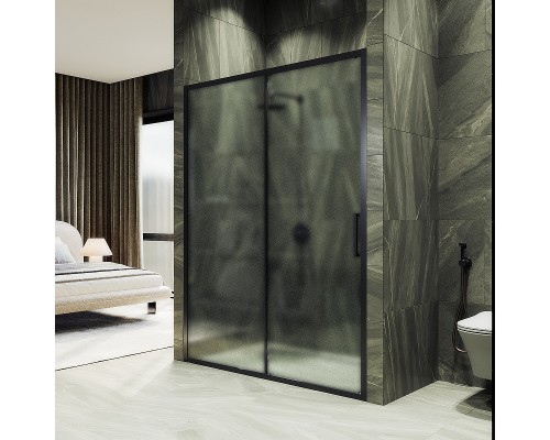 Душевая дверь Maybah Glass MGD-1280-6 1200x1950 раздвижная профиль Черный стекло сатиновое