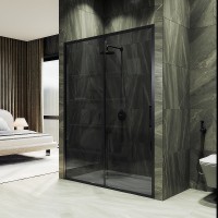 Душевая дверь Maybah Glass 1500x1950 раздвижная профиль Черный стекло графитовое