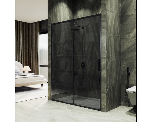 Душевая дверь Maybah Glass MGD-1285-6 1500x1950 раздвижная профиль Черный стекло графитовое