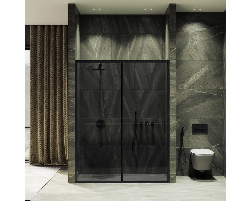 Душевая дверь Maybah Glass MGD-1285-6 1500x1950 раздвижная профиль Черный стекло графитовое