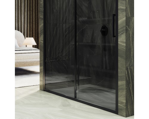 Душевая дверь Maybah Glass MGD-1285-6 1500x1950 раздвижная профиль Черный стекло графитовое