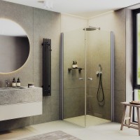 Душевой уголок Maybah Glass 800x800x1980 на монопетлях Хром матовый стекло прозрачное