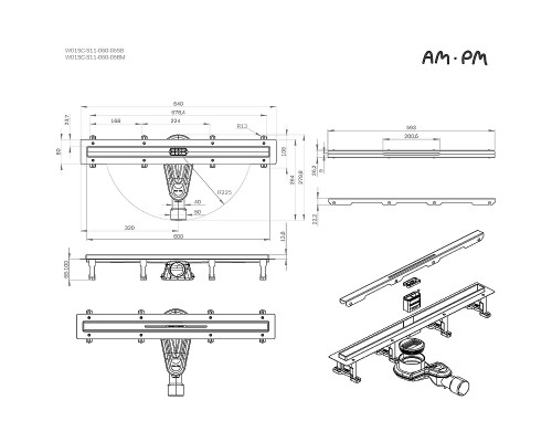 Душевой лоток AM.PM MasterFlow 60 W01SC-S11-060-05SB с решеткой Хром матовый Slim line