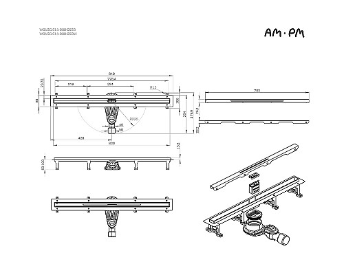 Душевой лоток AM.PM MasterFlow 80 W01SC-S11-080-05BM с Черной матовой решеткой Slim line