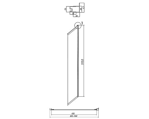 Душевая стенка Grossman Style 90 200.K33.05.90.21.00 профиль Черный матовый стекло прозрачное