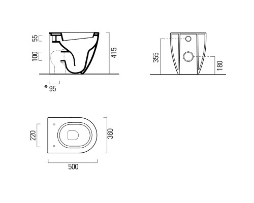 Унитаз GSI Pura 880411 приставной Белый глянцевый без сиденья