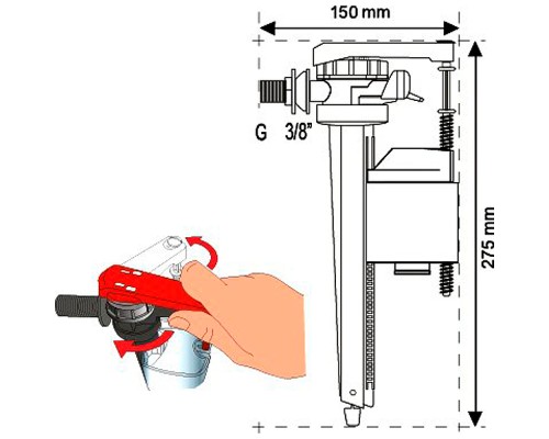 Наливная арматура Wirquin Jollyfill FL150L3 10719170 G 3/8, с переходником G 1/2